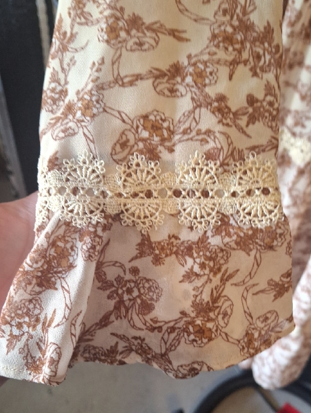 Dainty Jewells Midi Tan and Brown Floral Tiered Dress - Picture 3 of 5
